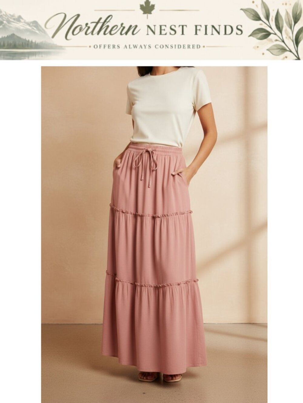 Women's Maxi Skirt Elastic Waist Pleated A Line Flowy Swing Boho Beach